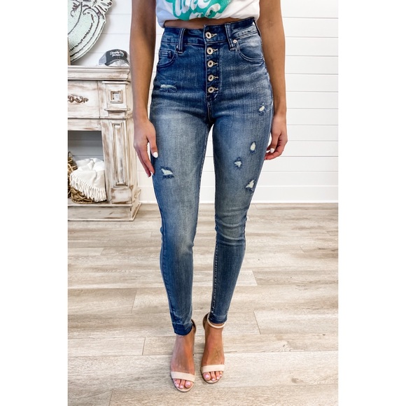 CLEARANCE Padme High Rise Exposed Button Fly Skinny Jeans - Picture 4 of 13